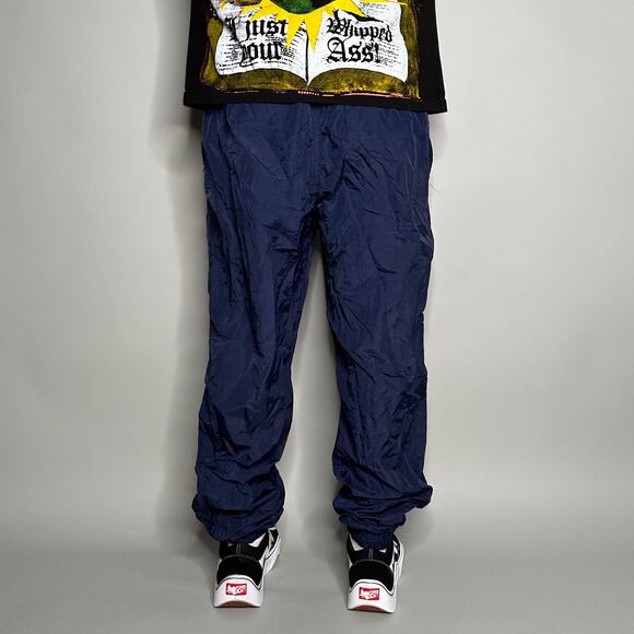 Vintage Track Pants Navy Blue Nylon Joggers Apex Elastic Cuffs Ankle Zippers 90s - Picture 3 of 4